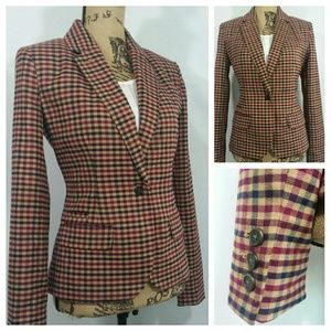 Merona Gingham Tan, Burgundy, Navy Blazer
